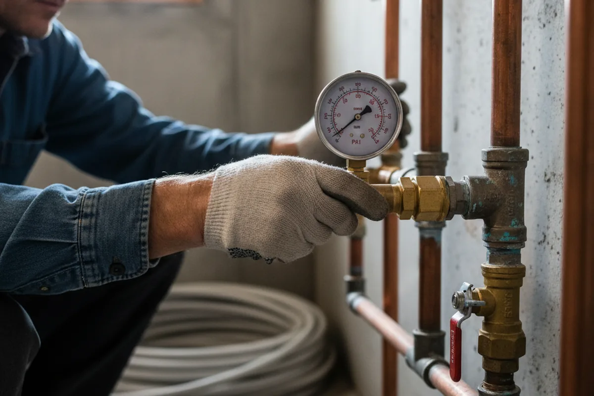 Pressure testing a repaired line during Water Line Repair in Oldenburg